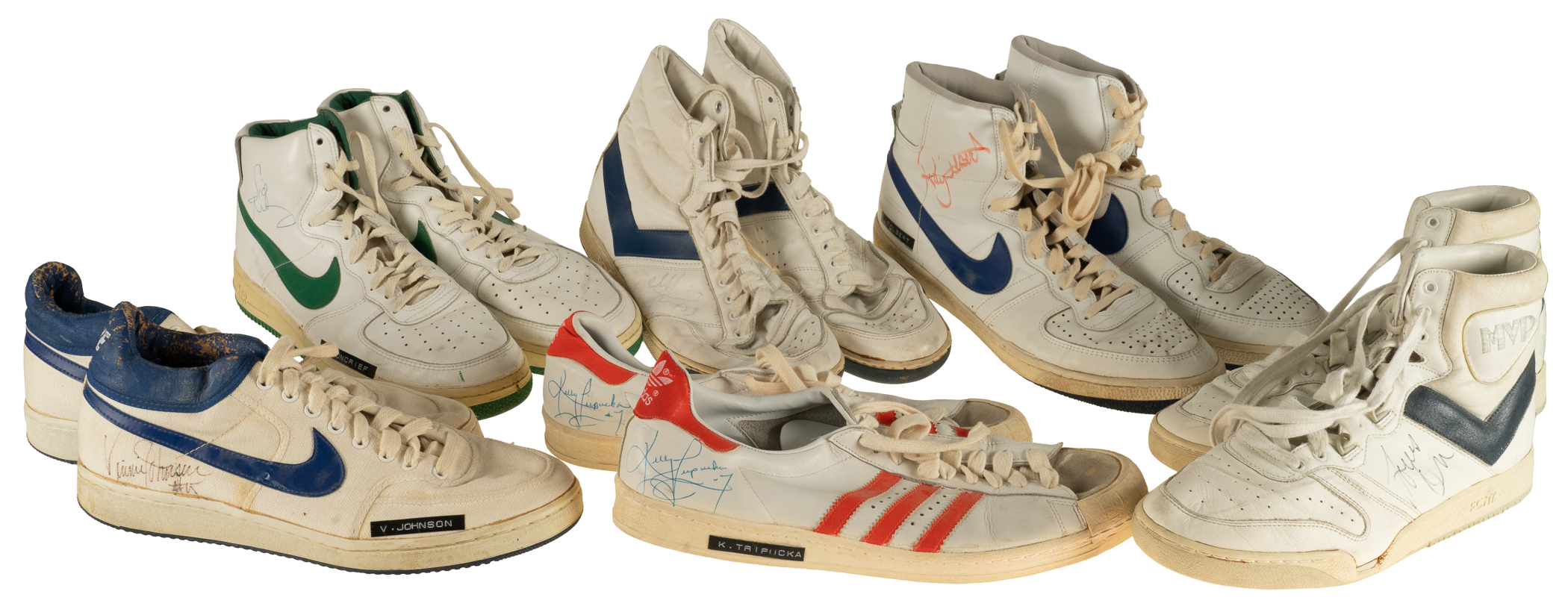 Lot 3228 includes 18 pairs of game-worn sneakers that Edelmann collected during his time as a ball boy, one of which is from Hall of Famer Sidney Moncrief